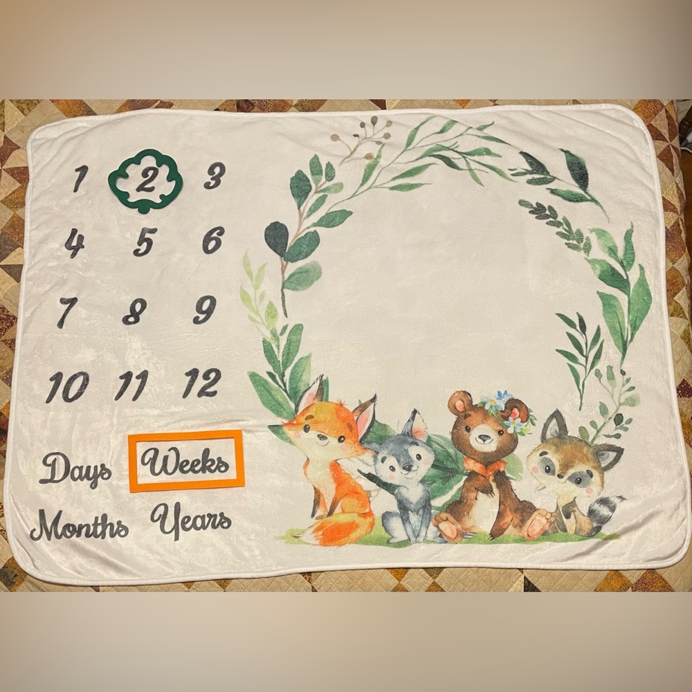 Baby Milestone Blanket with Woodland Animals
